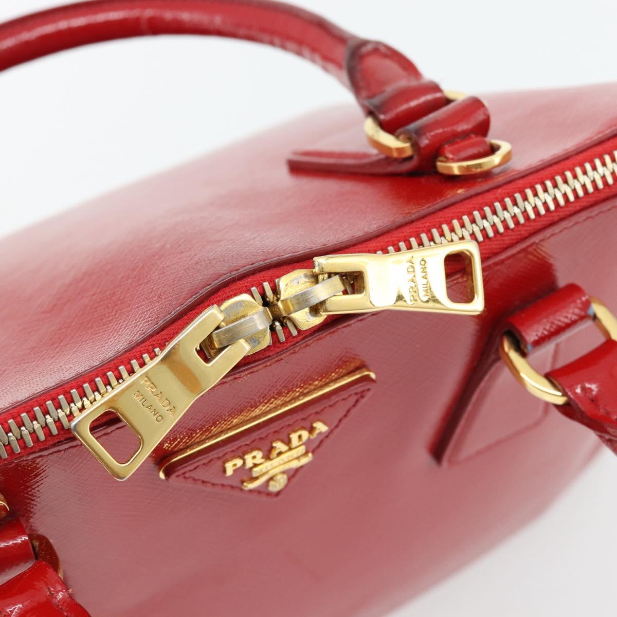 PRADA Hand Bag Safiano leather Red Gold Auth ka4488A