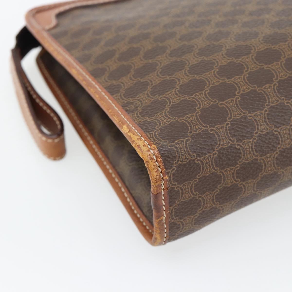 CELINE Macadam Canvas Clutch Bag PVC Leather Brown Gold Auth ka4489