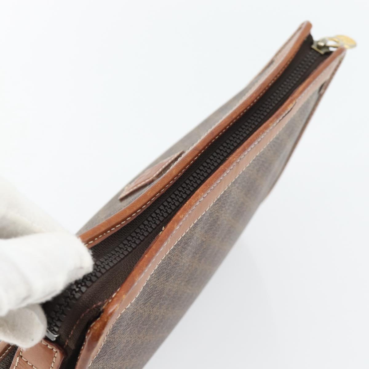 CELINE Macadam Canvas Clutch Bag PVC Leather Brown Gold Auth ka4489
