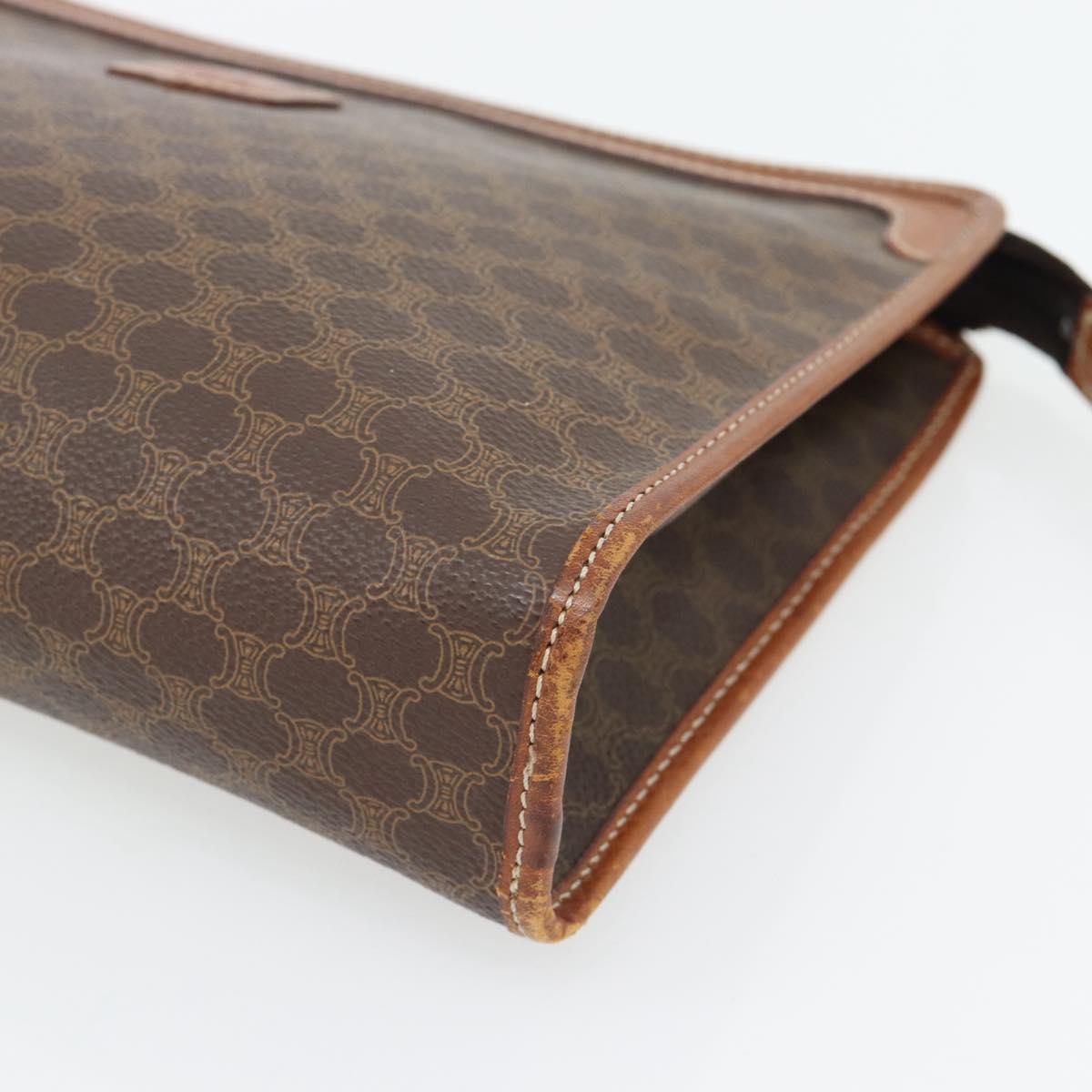 CELINE Macadam Canvas Clutch Bag PVC Leather Brown Gold Auth ka4489