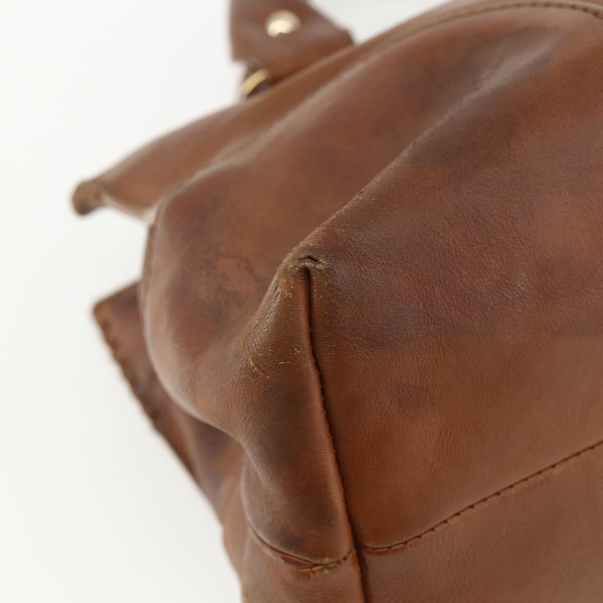 CELINE Hand Bag Leather Brown Gold Auth ka449