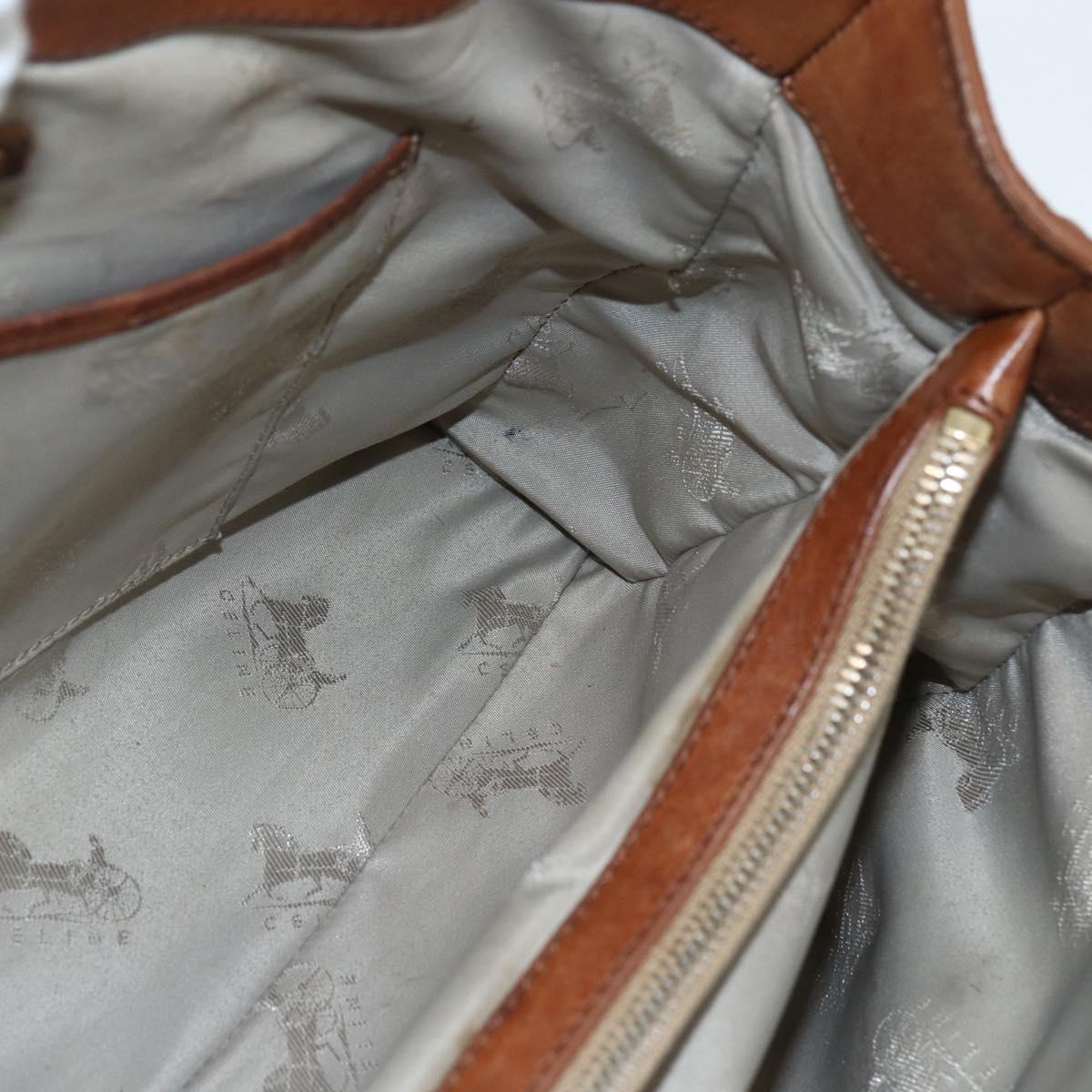 CELINE Hand Bag Leather Brown Gold Auth ka449