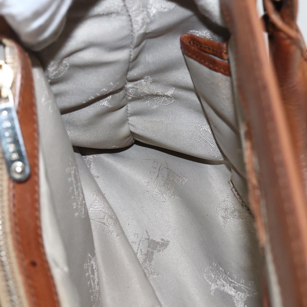 CELINE Hand Bag Leather Brown Gold Auth ka449