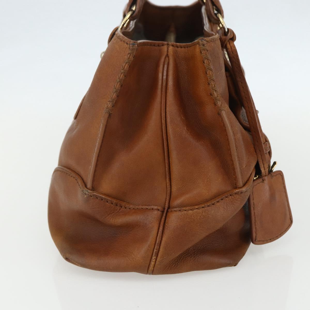 CELINE Hand Bag Leather Brown Gold Auth ka449