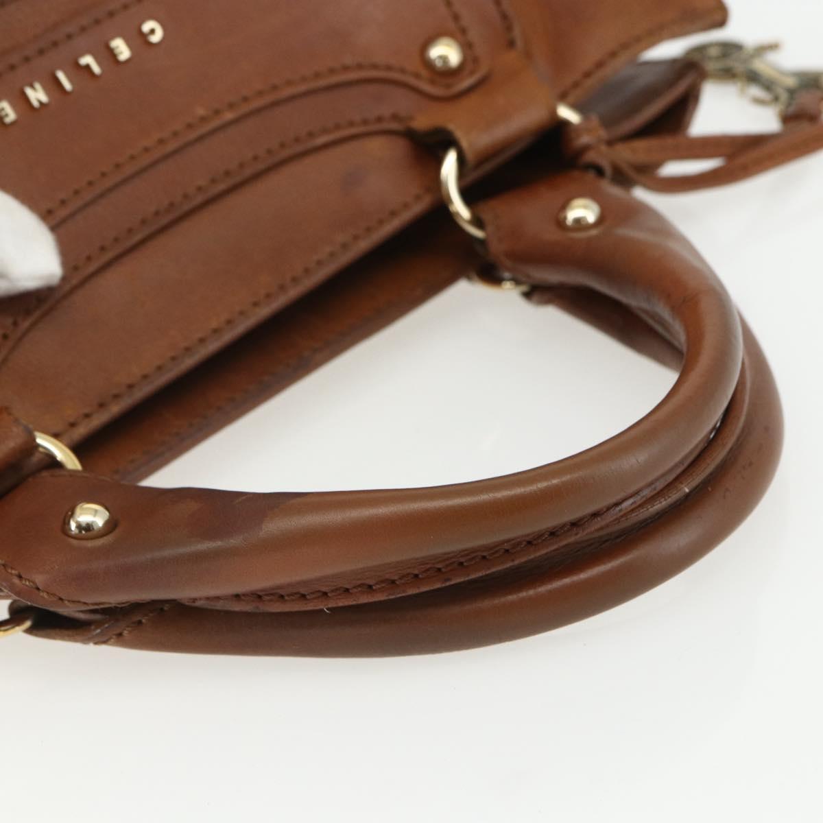 CELINE Hand Bag Leather Brown Gold Auth ka449