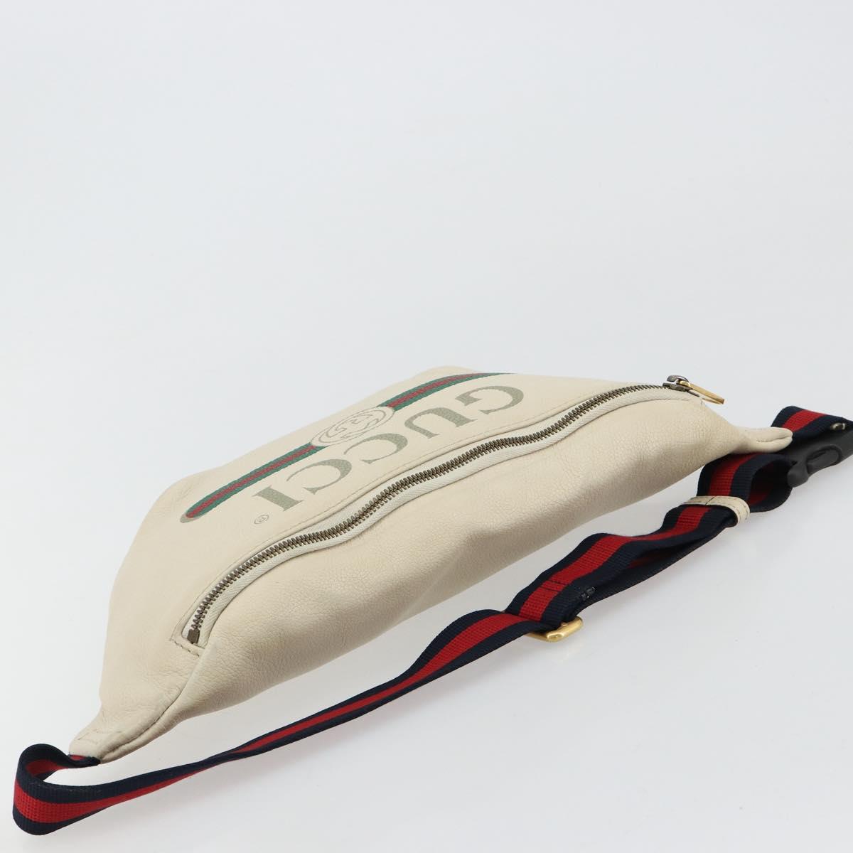 GUCCI Sherry Line Waist bag Leather Red White 493869 Auth ka4491A