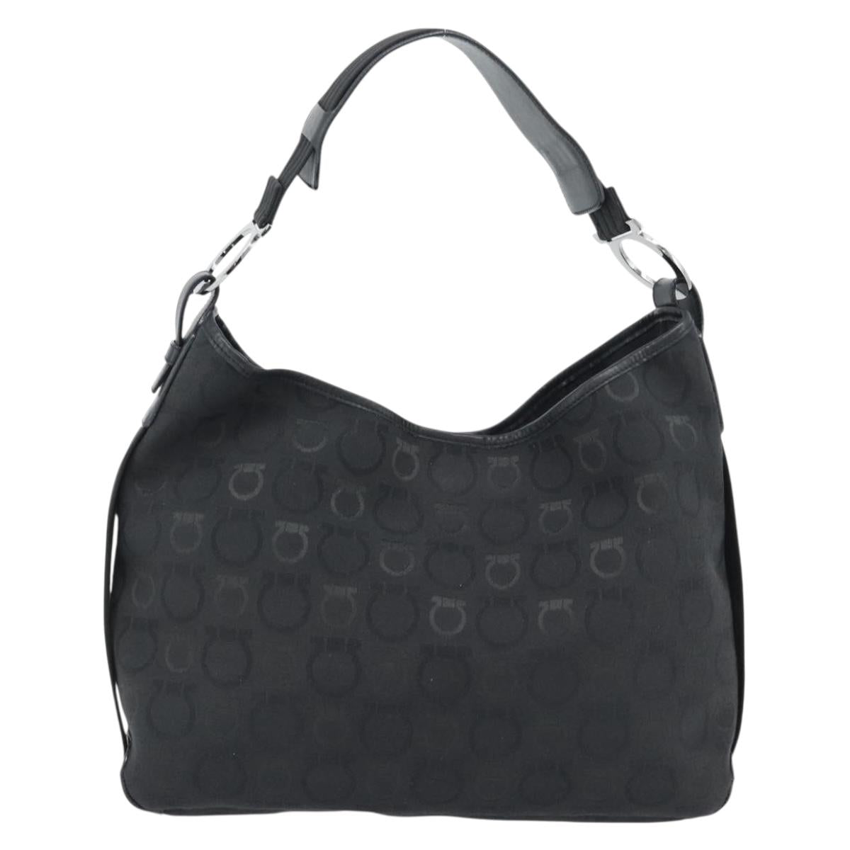 Salvatore Ferragamo Gancini Shoulder Bag Canvas Black Silver Auth ka4493A