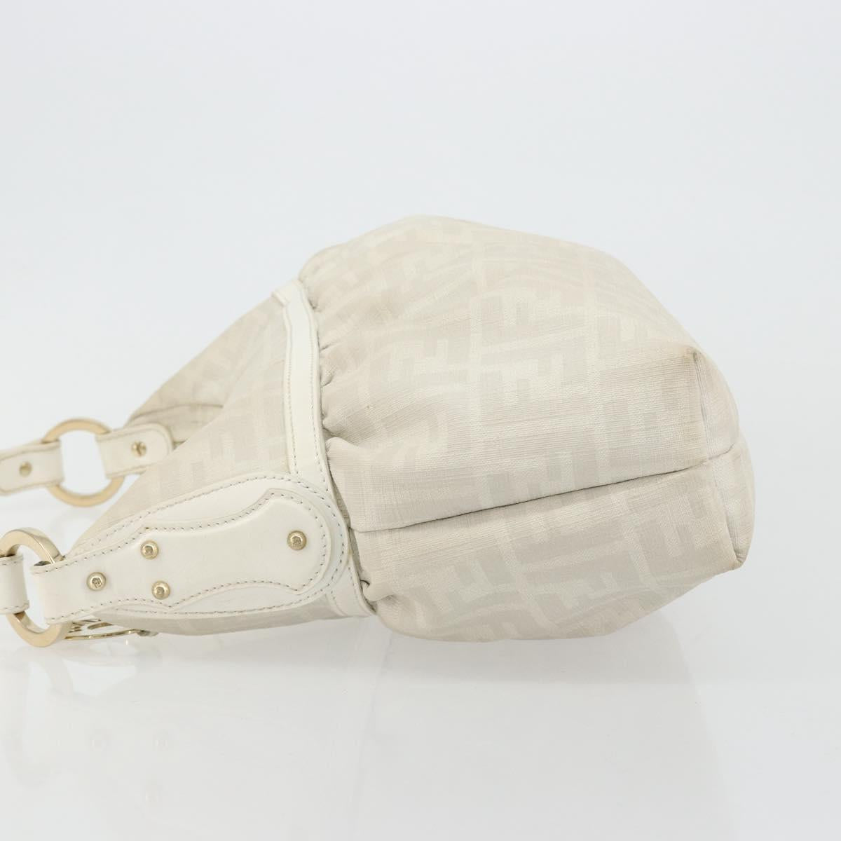 FENDI Zucca Canvas Shoulder Bag PVC White Gold Auth ka4495A