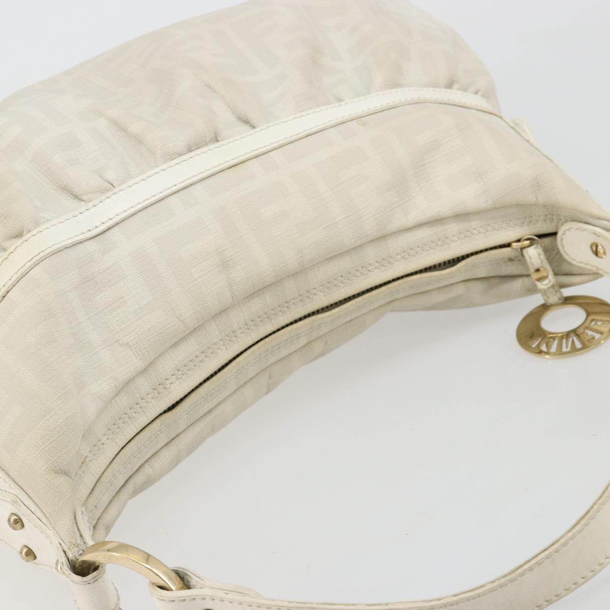 FENDI Zucca Canvas Shoulder Bag PVC White Gold Auth ka4495A