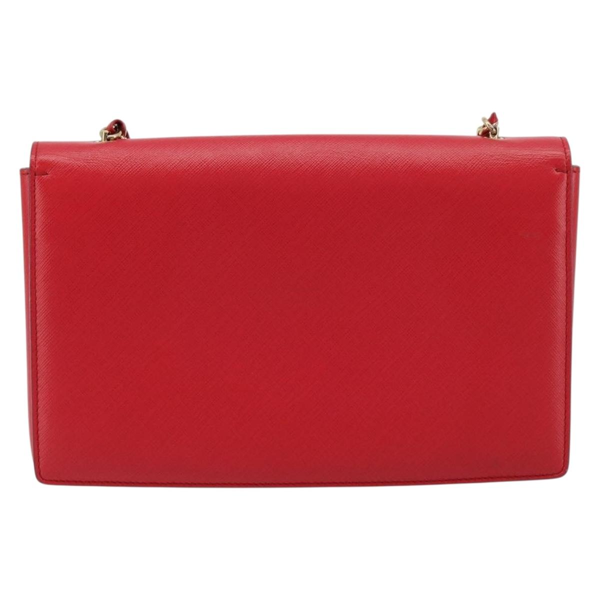 Salvatore Ferragamo Vala Chain Shoulder Bag Leather Red Gold Auth ka4496