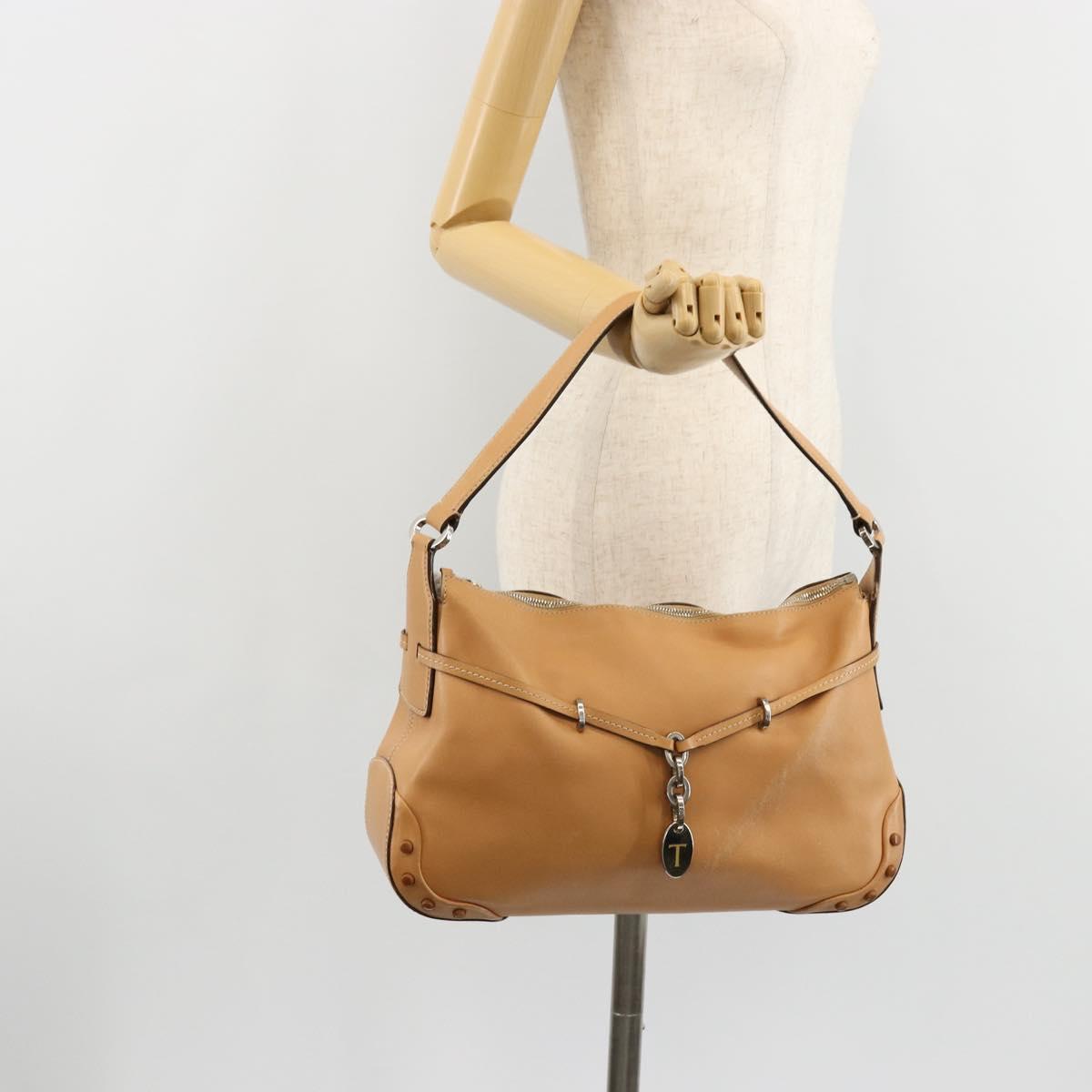 TOD’S Shoulder Bag Leather Brown Silver Auth ka4498A