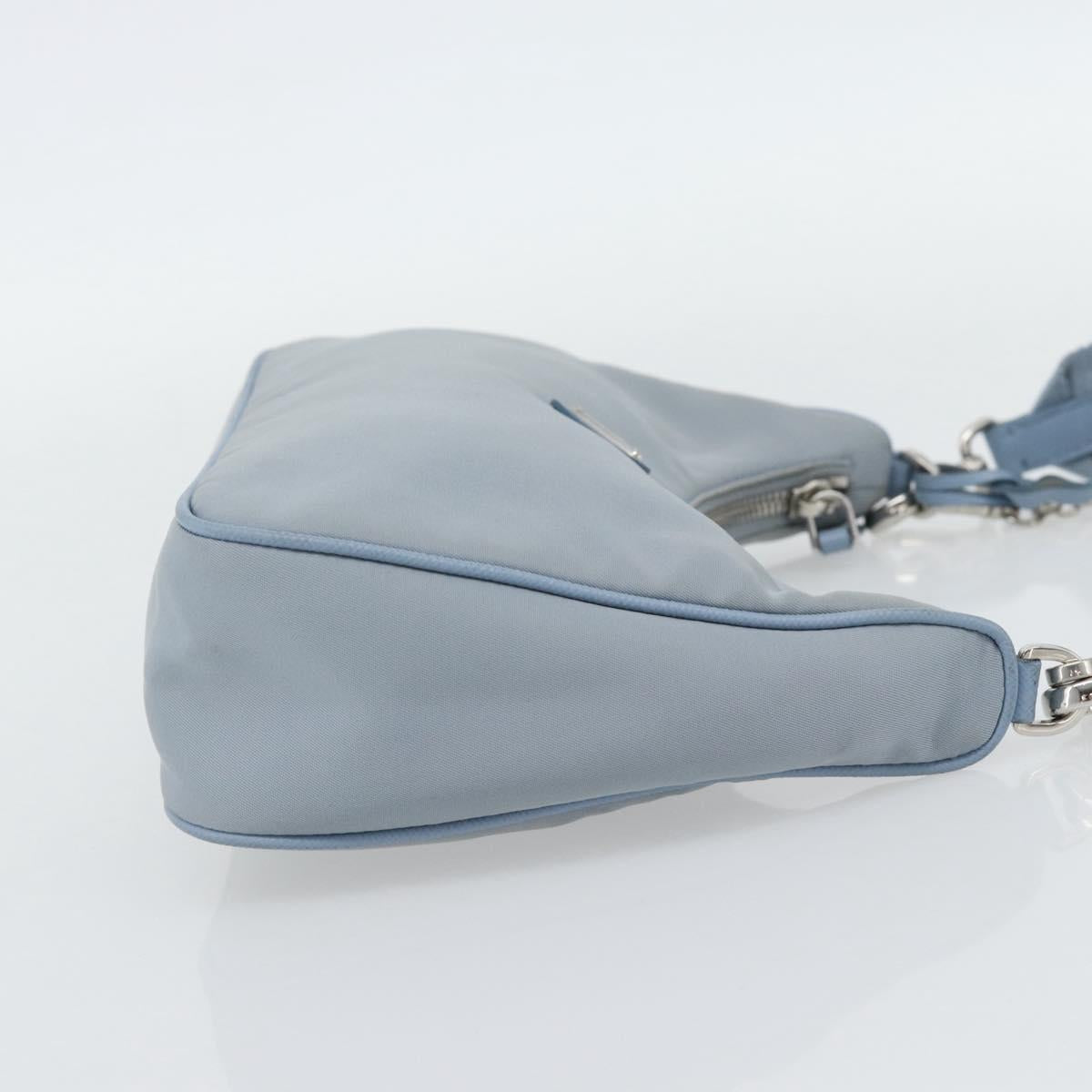 PRADA Re-Edition Shoulder Bag Nylon Blue Silver Auth ka4501A