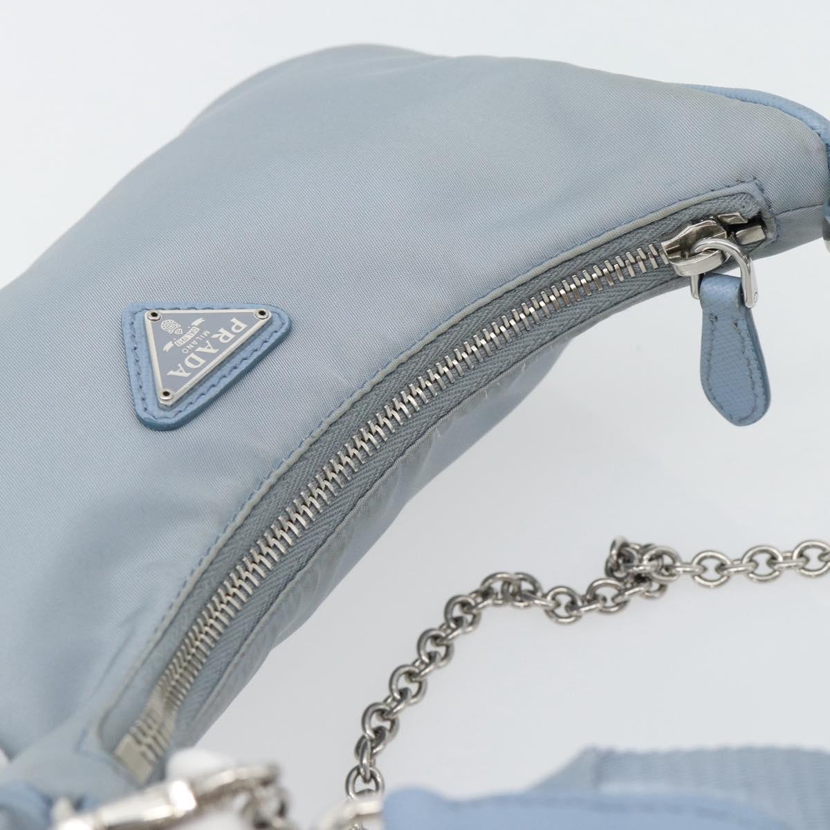 PRADA Re-Edition Shoulder Bag Nylon Blue Silver Auth ka4501A