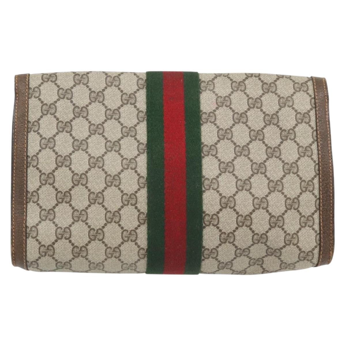 GUCCI GG Supreme Web Sherry Line Clutch Bag Beige Gold 84 01 007 Auth ka4503