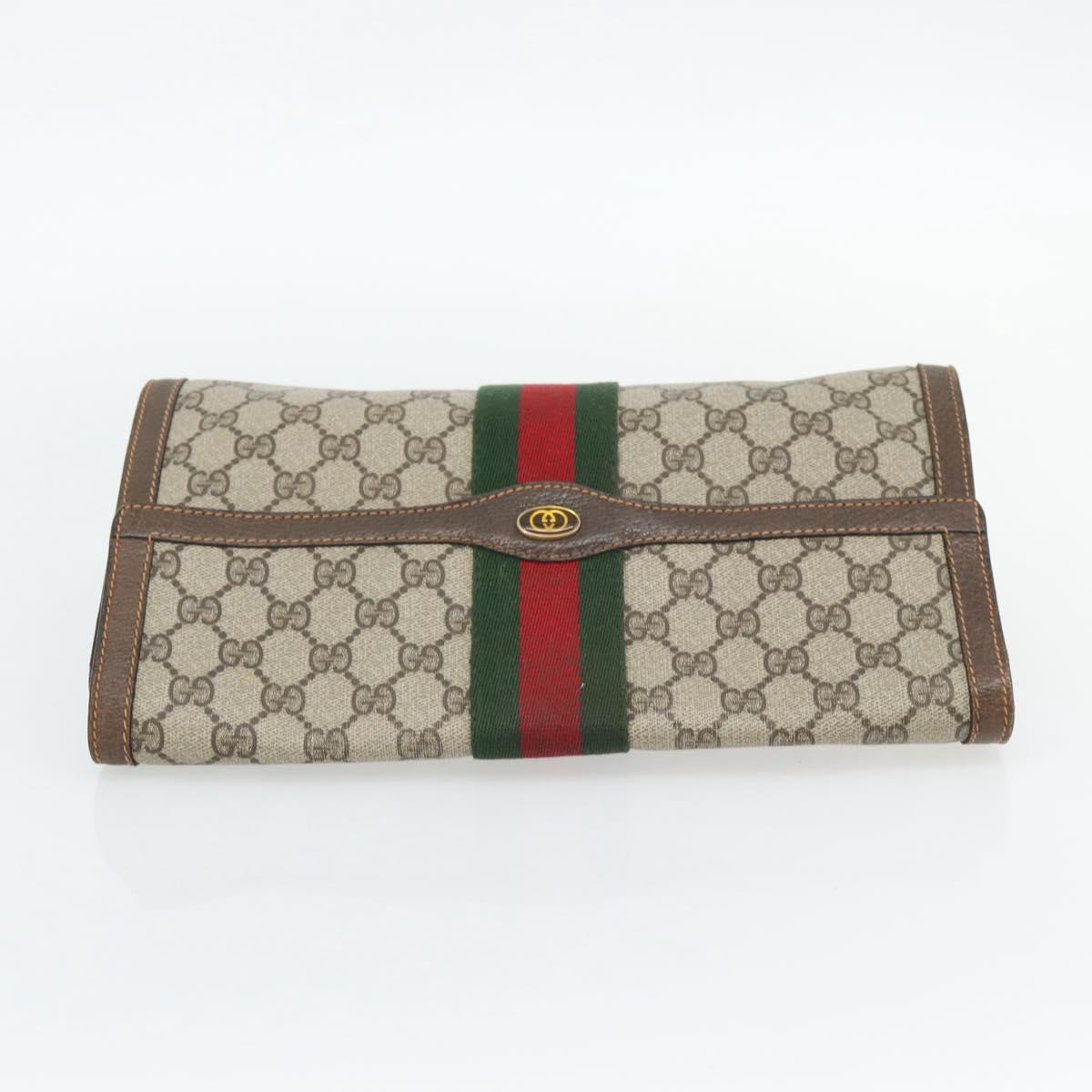 GUCCI GG Supreme Web Sherry Line Clutch Bag Beige Gold 84 01 007 Auth ka4503