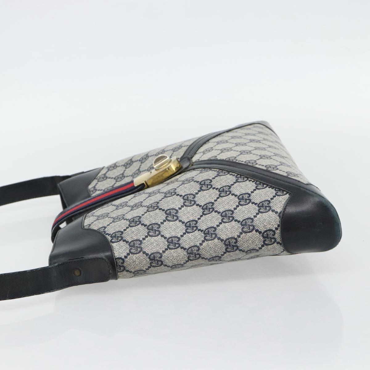 GUCCI GG Supreme Sherry Line Shoulder Bag PVC Navy Gold Auth ka4505