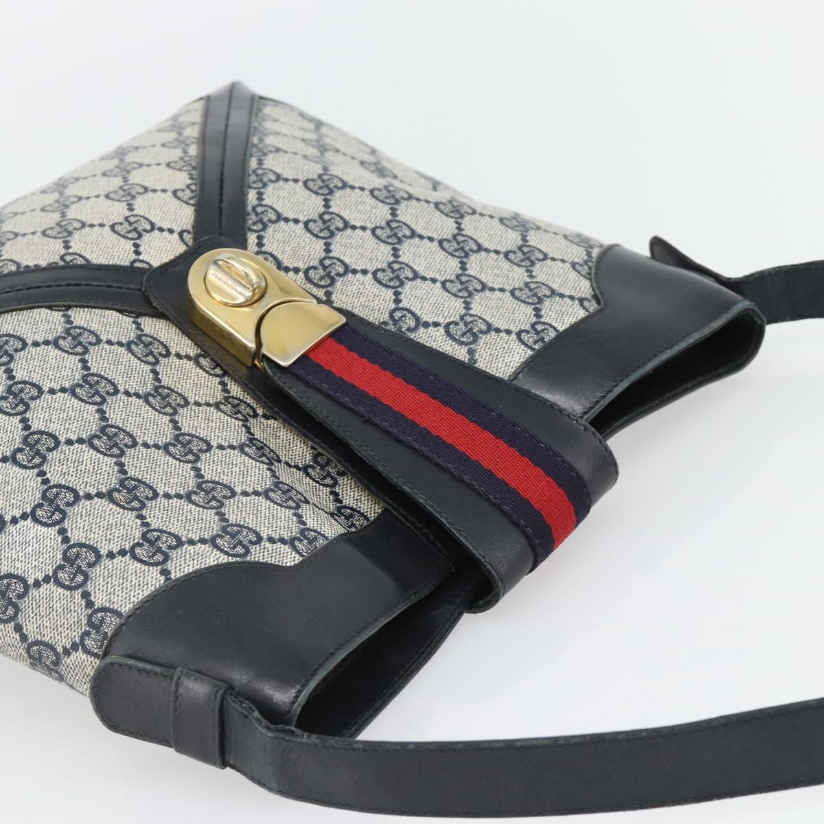 GUCCI GG Supreme Sherry Line Shoulder Bag PVC Navy Gold Auth ka4505