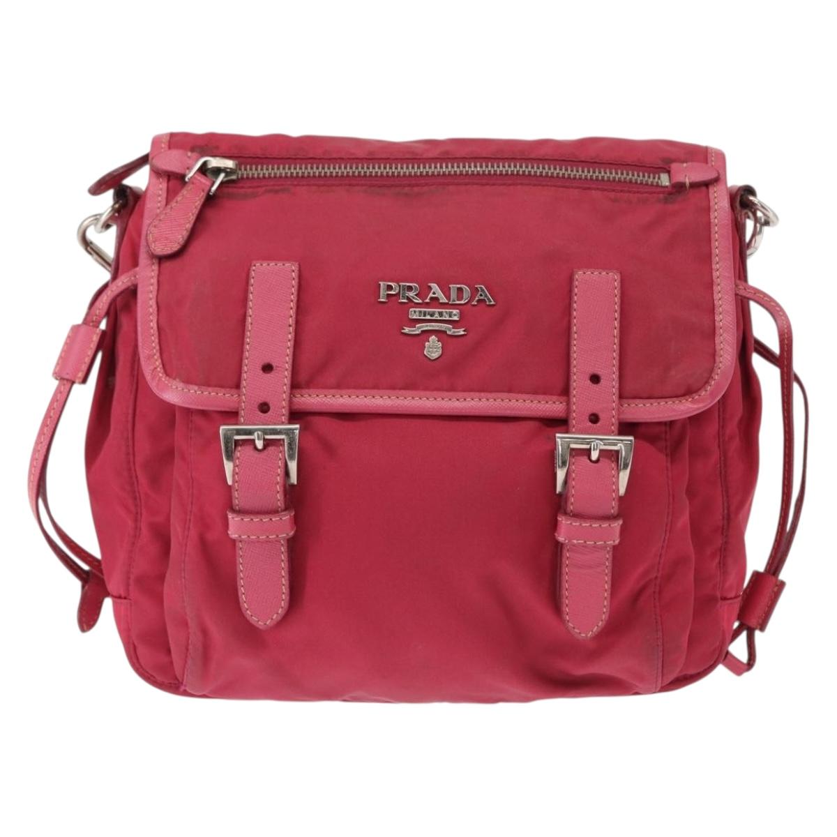 PRADA Shoulder Bag Nylon Pink Silver Auth ka451