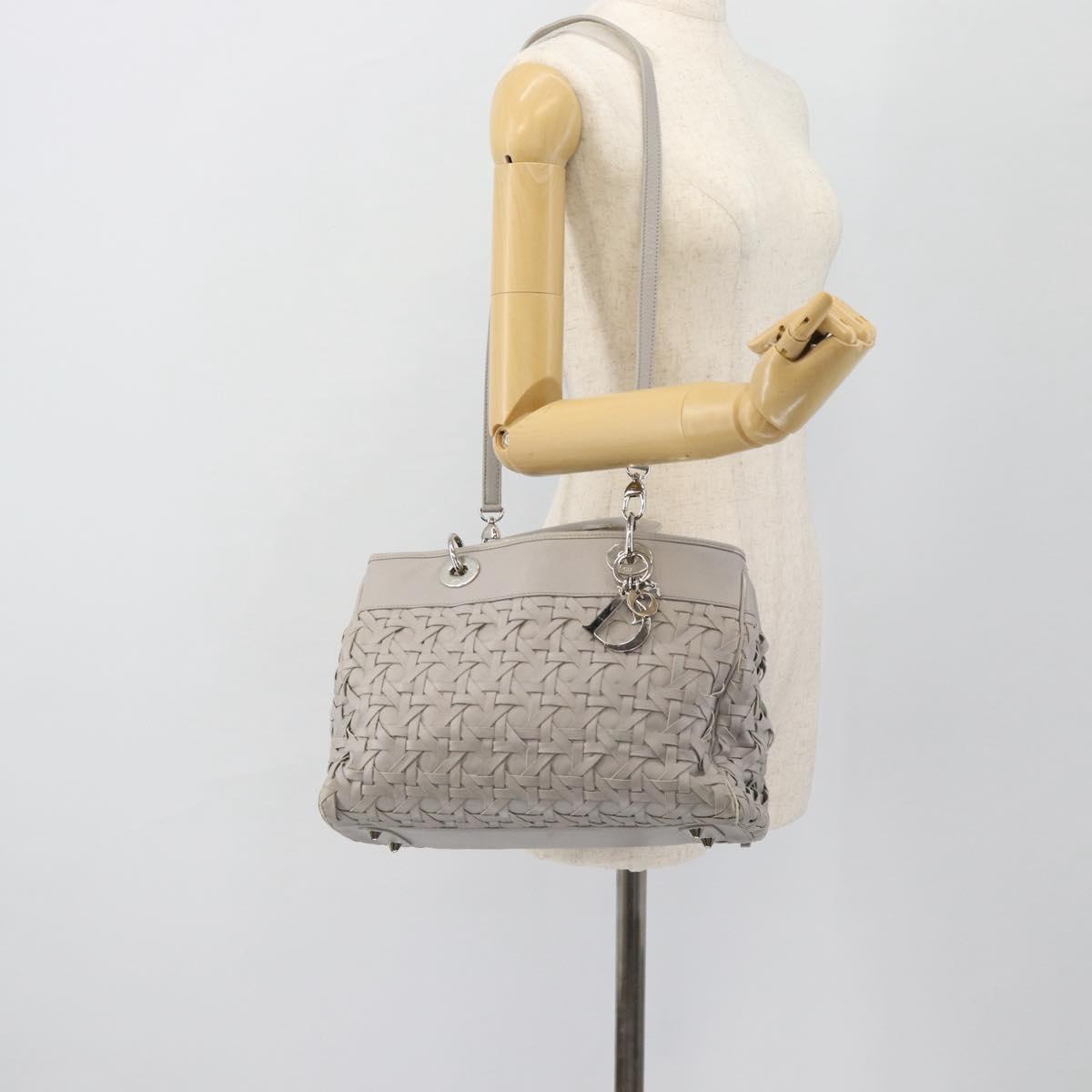 Christian Dior Diorissimo Hand Bag Leather 2way Gray Silver Auth ka4511A