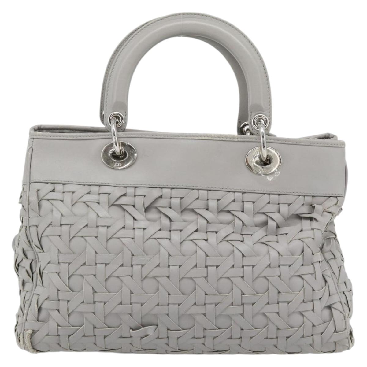 Christian Dior Diorissimo Hand Bag Leather 2way Gray Silver Auth ka4511A