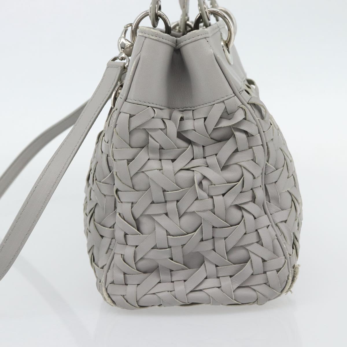 Christian Dior Diorissimo Hand Bag Leather 2way Gray Silver Auth ka4511A
