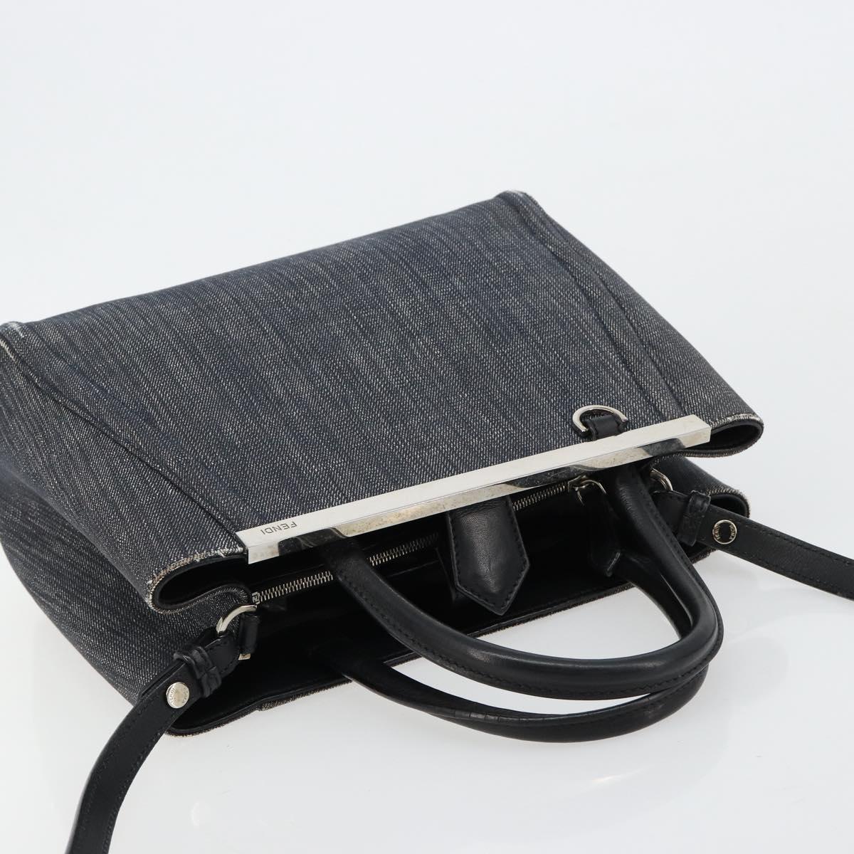 FENDI 2 JOURS Hand Bag Denim 2way Blue Silver Auth ka4513