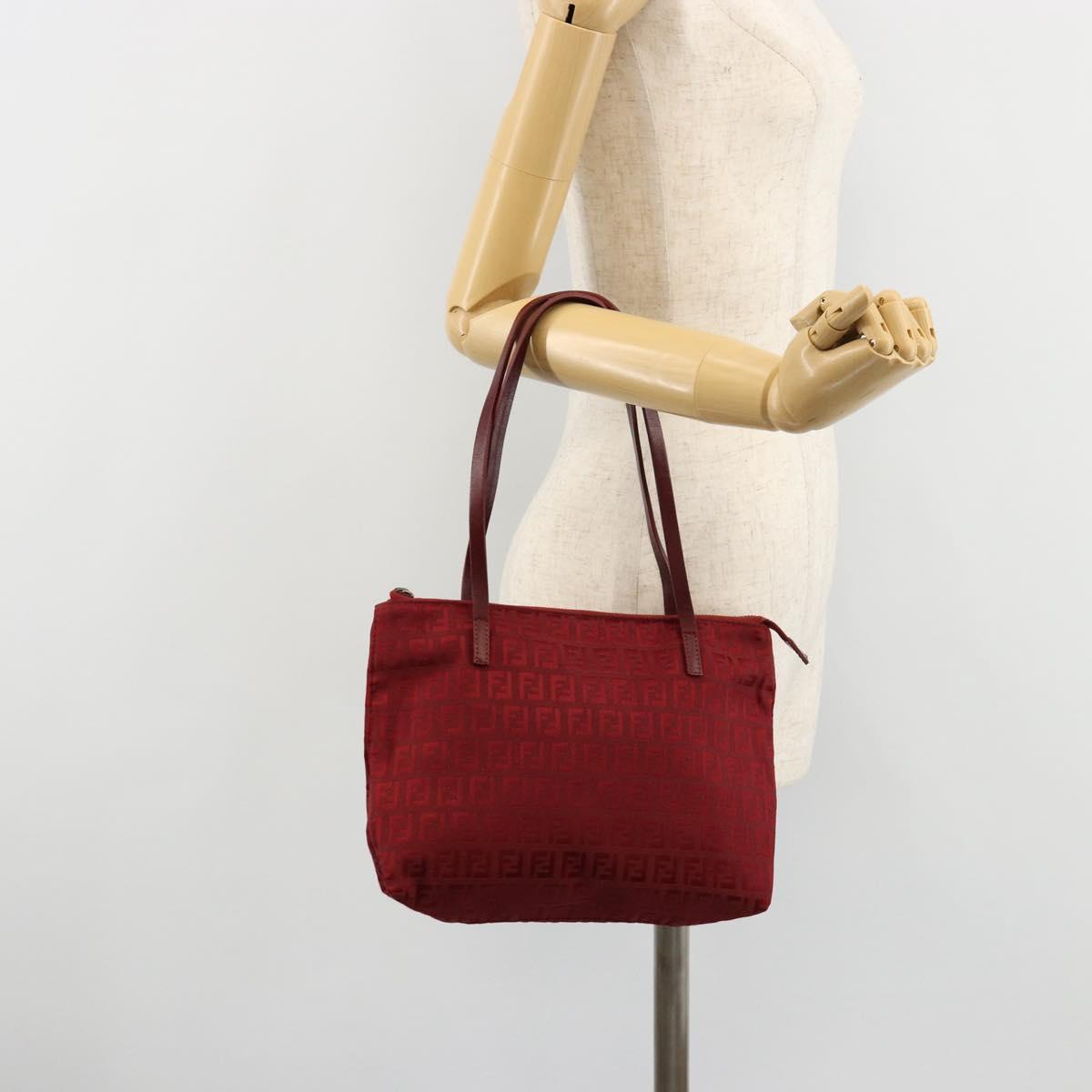 FENDI Zucchino Canvas Hand Bag Red Auth ka4514A
