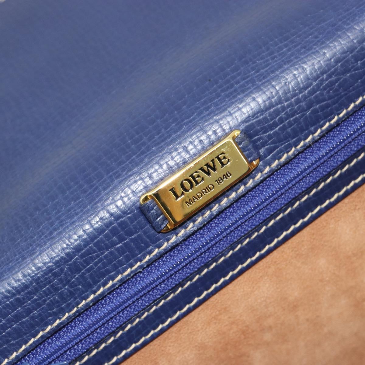 LOEWE Barcelona Hand Bag Leather Navy Gold Auth ka4515A
