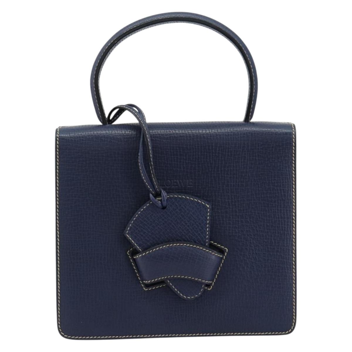 LOEWE Barcelona Hand Bag Leather Navy Gold Auth ka4515A