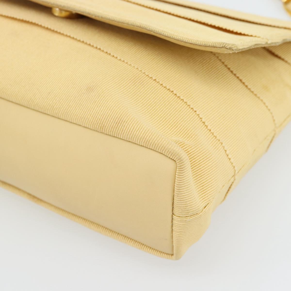 Salvatore Ferragamo Chain Shoulder Bag Canvas Leather Beige Gold Auth ka4517A