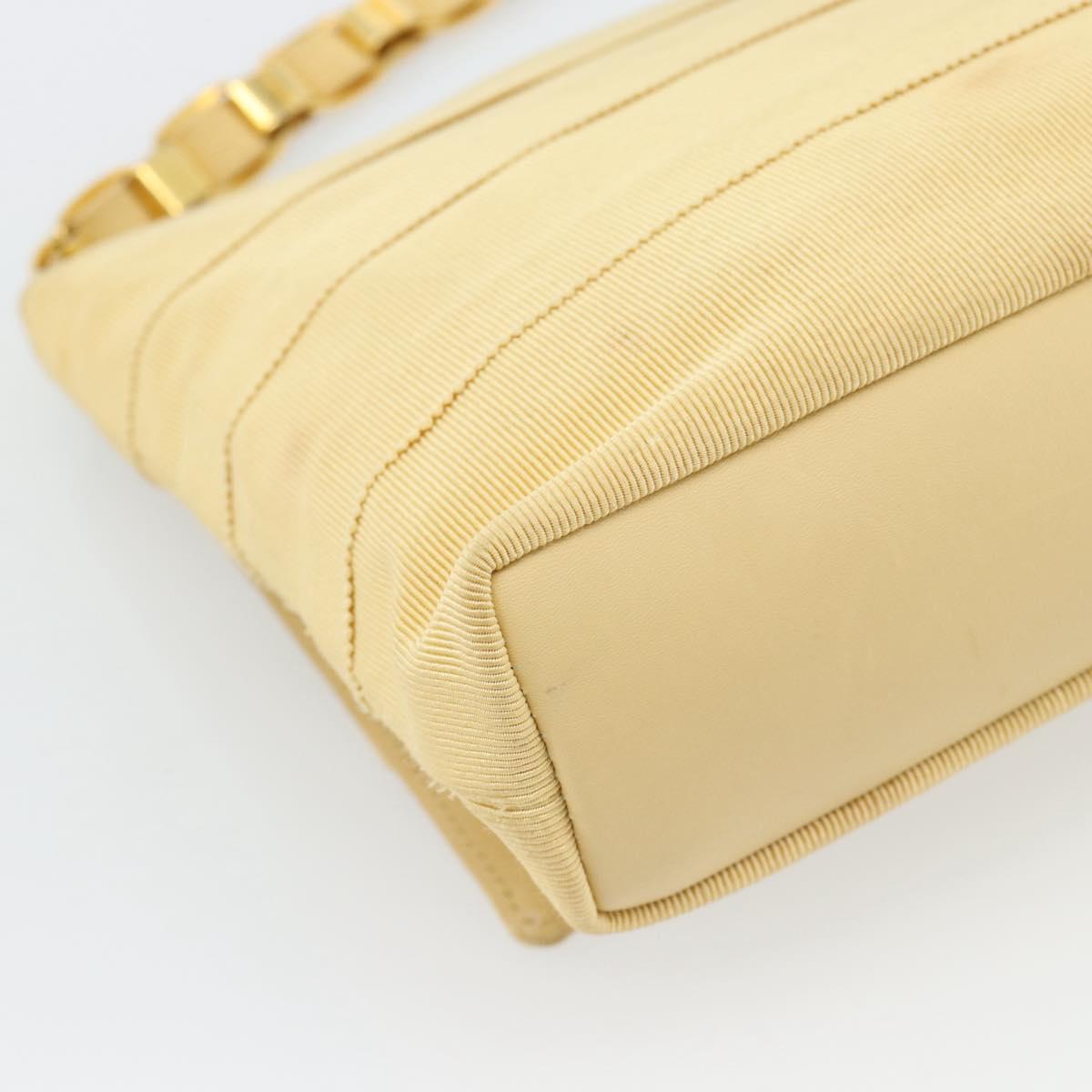 Salvatore Ferragamo Chain Shoulder Bag Canvas Leather Beige Gold Auth ka4517A