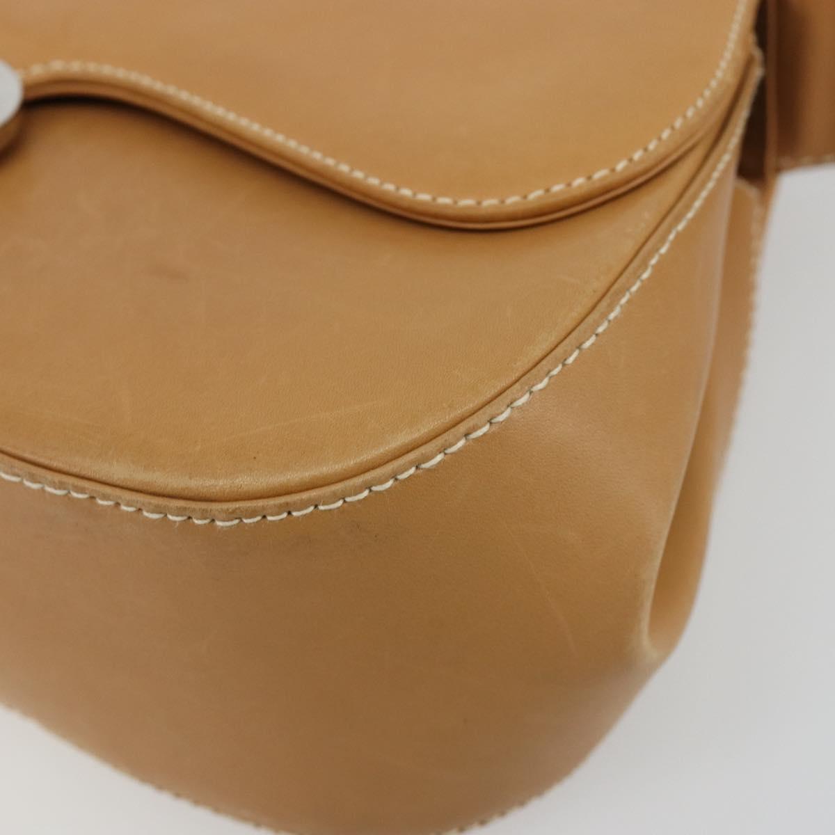Salvatore Ferragamo Gancini Shoulder Bag Leather Beige Silver Auth ka4519A