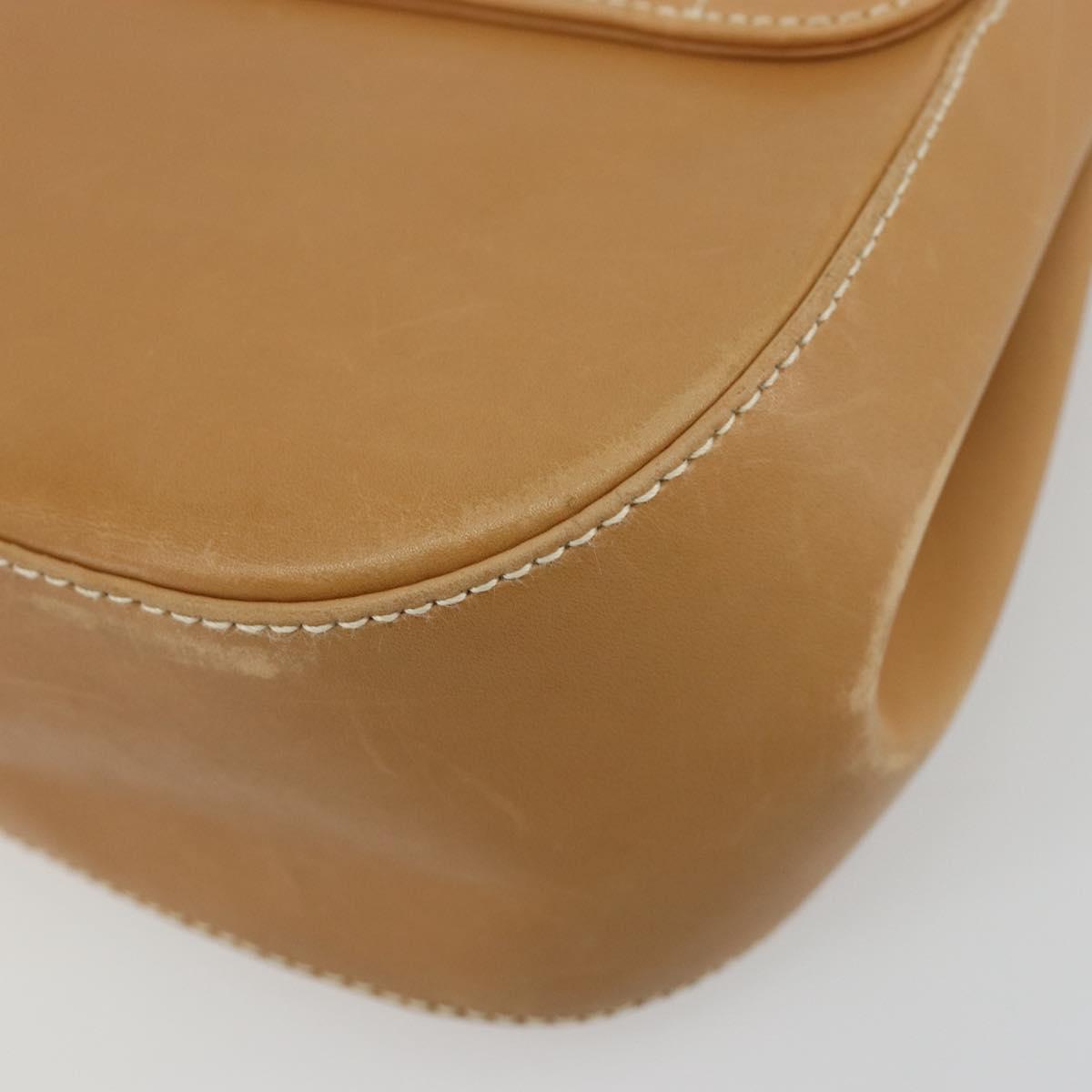Salvatore Ferragamo Gancini Shoulder Bag Leather Beige Silver Auth ka4519A