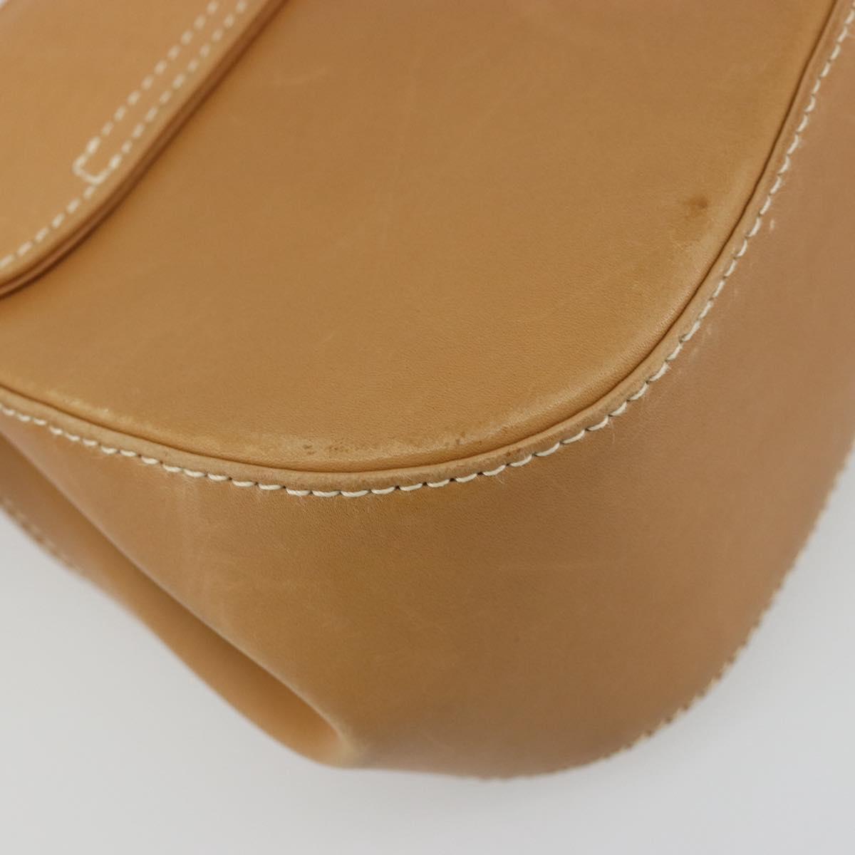 Salvatore Ferragamo Gancini Shoulder Bag Leather Beige Silver Auth ka4519A