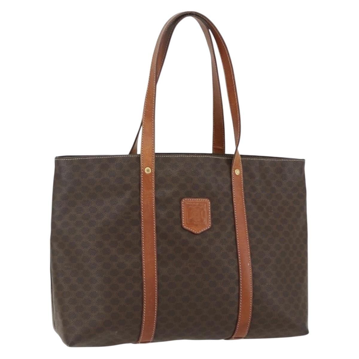 CELINE Macadam Canvas Tote Bag PVC Leather Brown Gold Auth ka452