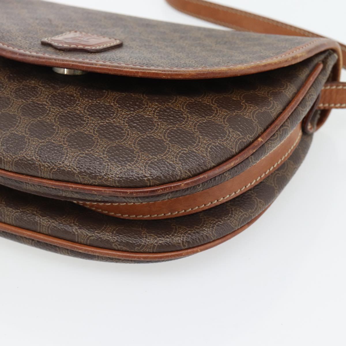 CELINE Macadam Canvas Shoulder Bag PVC Leather Brown Gold Auth ka4520