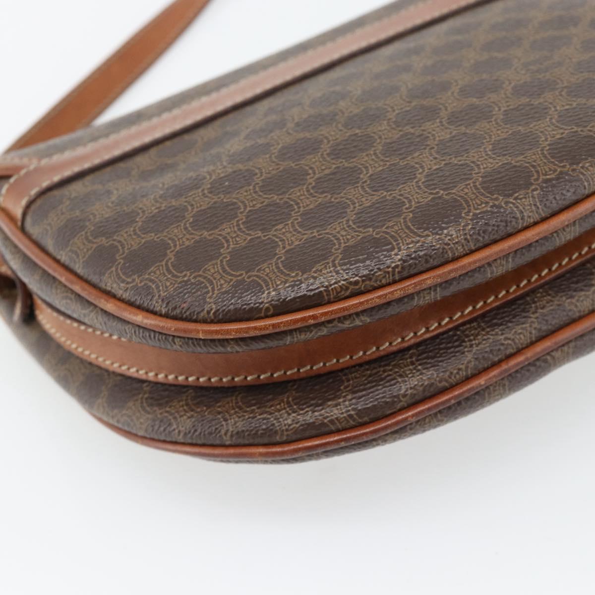 CELINE Macadam Canvas Shoulder Bag PVC Leather Brown Gold Auth ka4520