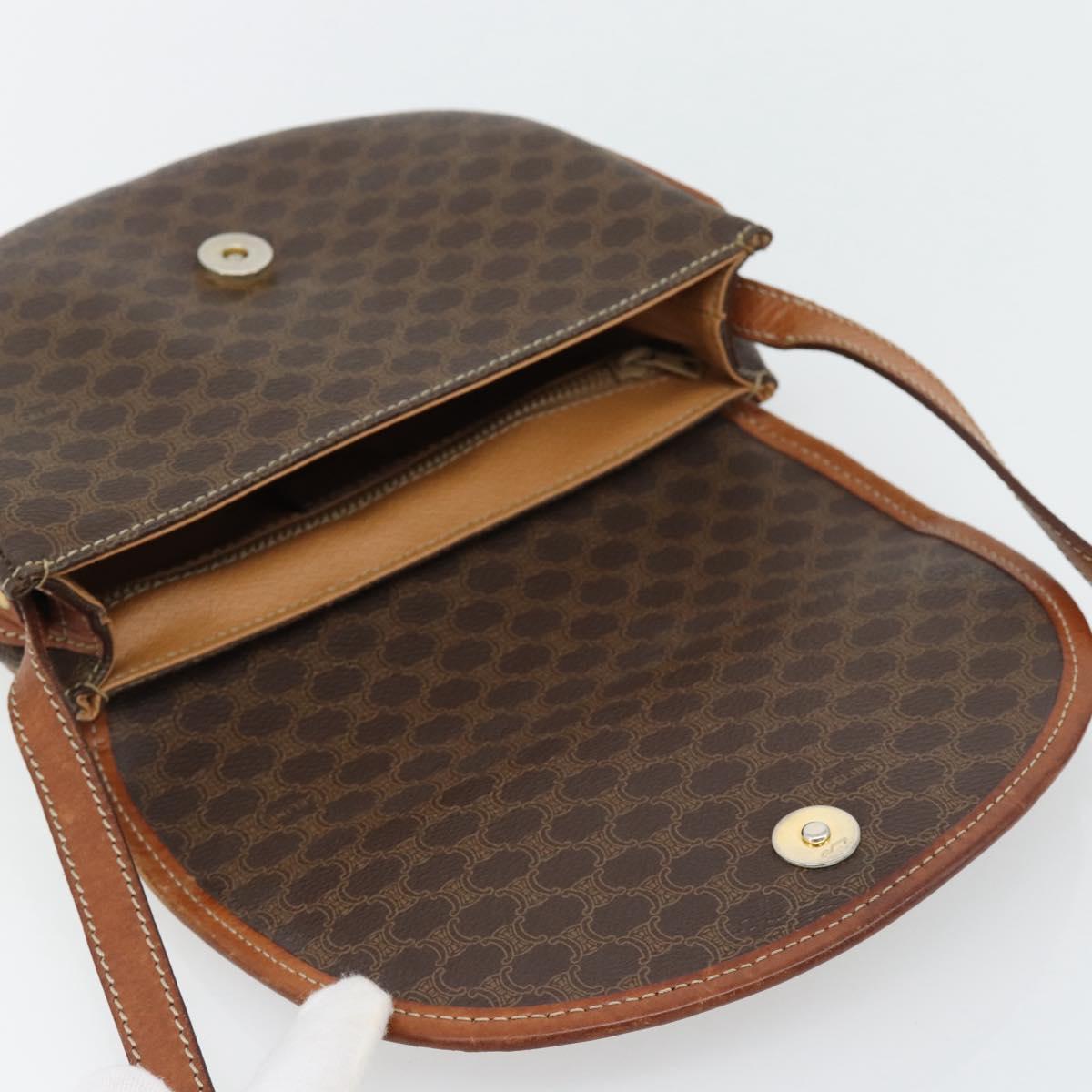 CELINE Macadam Canvas Shoulder Bag PVC Leather Brown Gold Auth ka4520