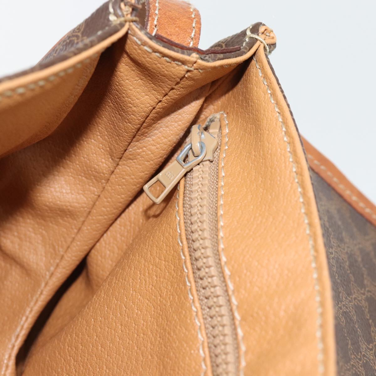 CELINE Macadam Canvas Shoulder Bag PVC Leather Brown Gold Auth ka4520