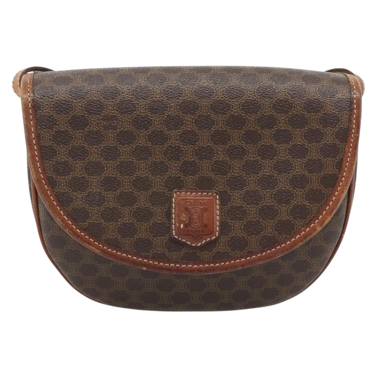 CELINE Macadam Canvas Shoulder Bag PVC Leather Brown Gold Auth ka4520