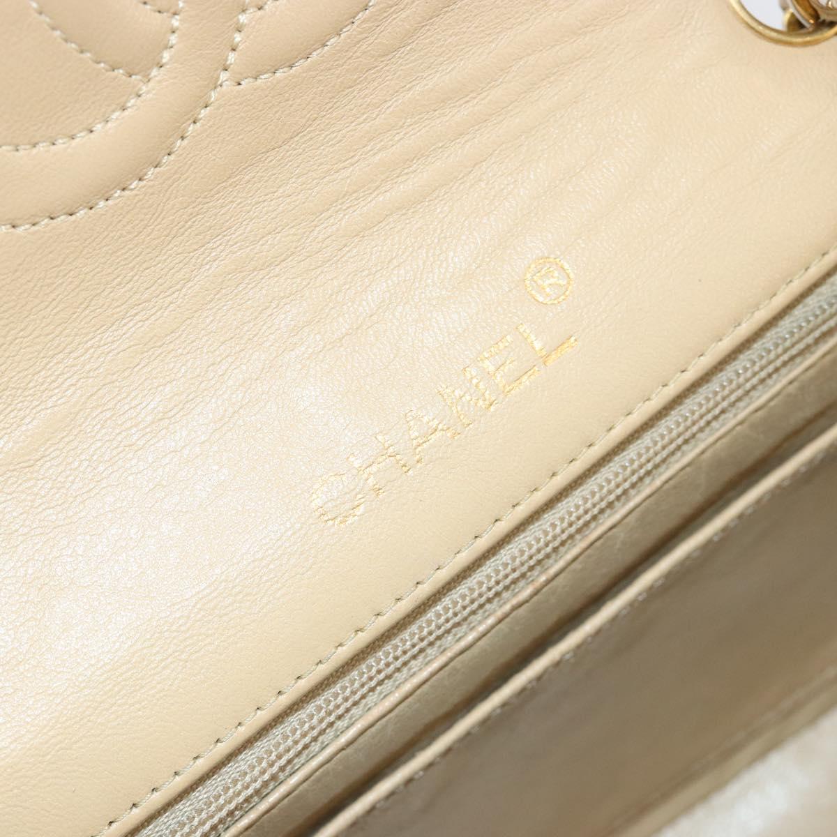 CHANEL Mini Matelasse Chain Shoulder Bag Lamb Skin Beige Gold CC Auth ka4523A