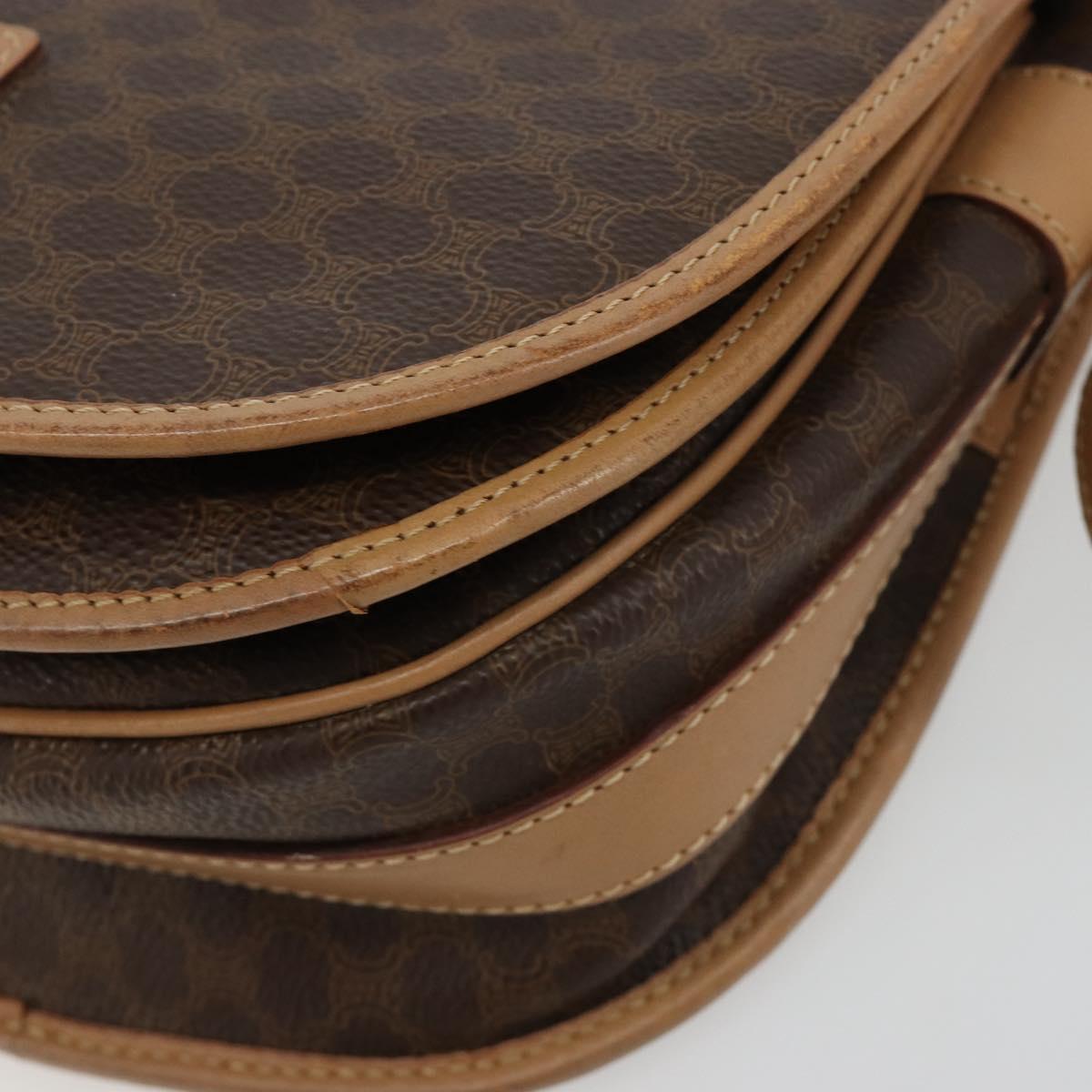 CELINE Macadam Canvas Shoulder Bag PVC Leather Brown Gold Auth ka4537