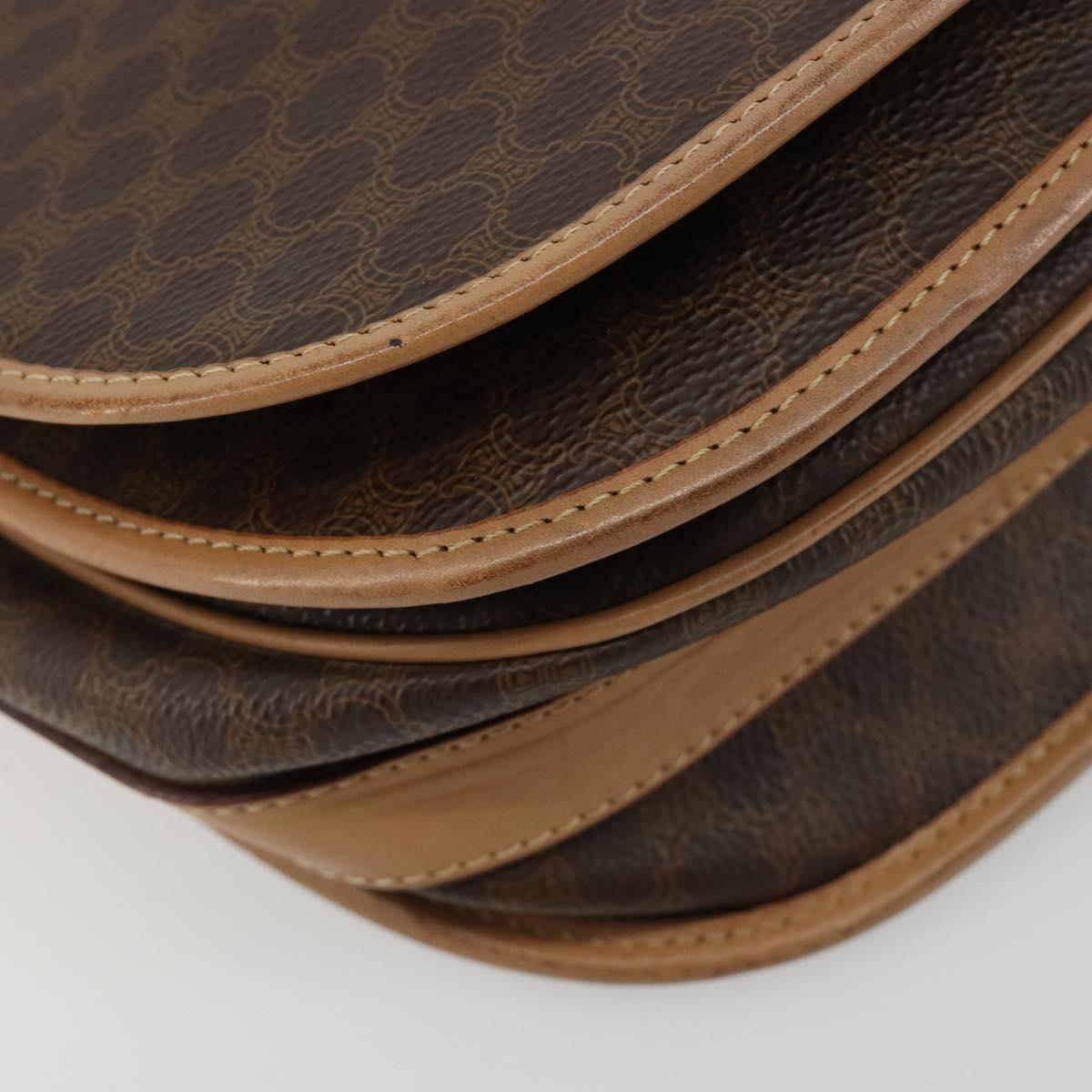 CELINE Macadam Canvas Shoulder Bag PVC Leather Brown Gold Auth ka4537