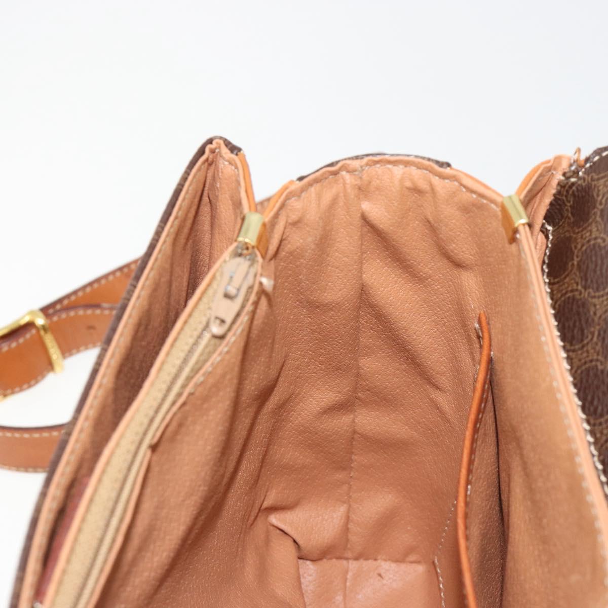 CELINE Macadam Canvas Shoulder Bag PVC Leather Brown Gold Auth ka4540A