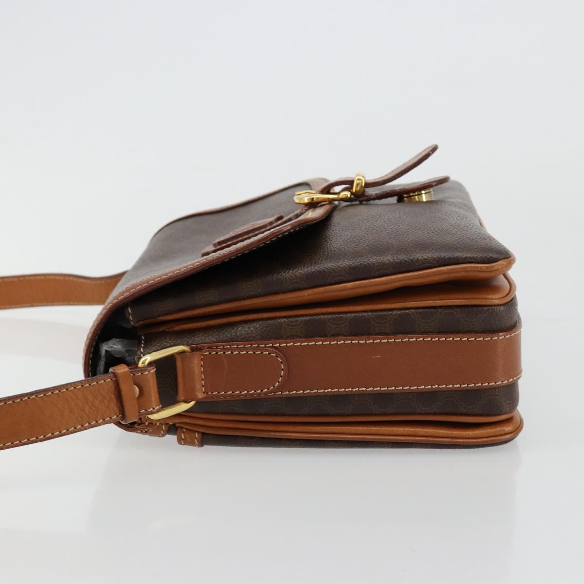 CELINE Macadam Canvas Shoulder Bag PVC Leather Brown Gold Auth ka4540A