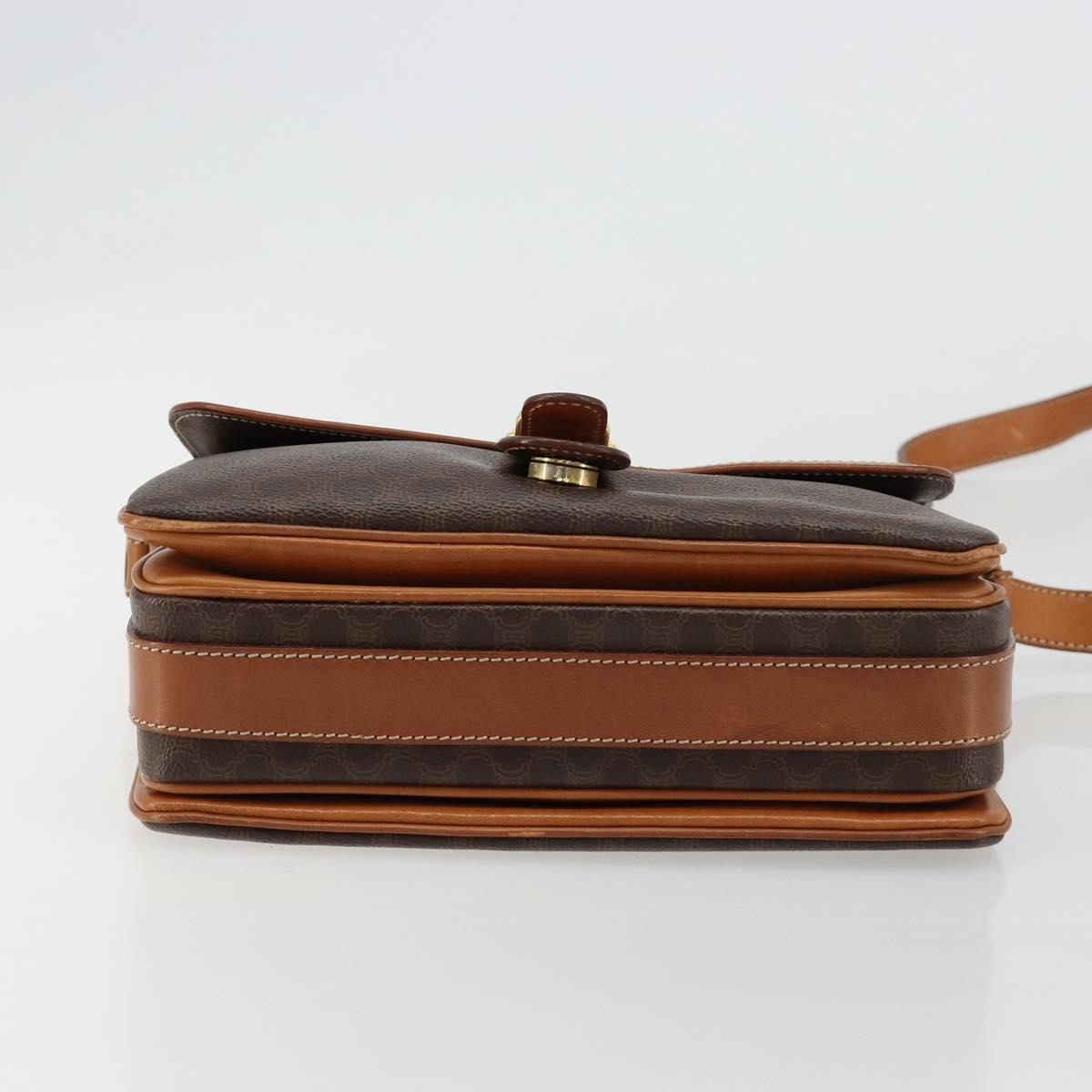CELINE Macadam Canvas Shoulder Bag PVC Leather Brown Gold Auth ka4540A