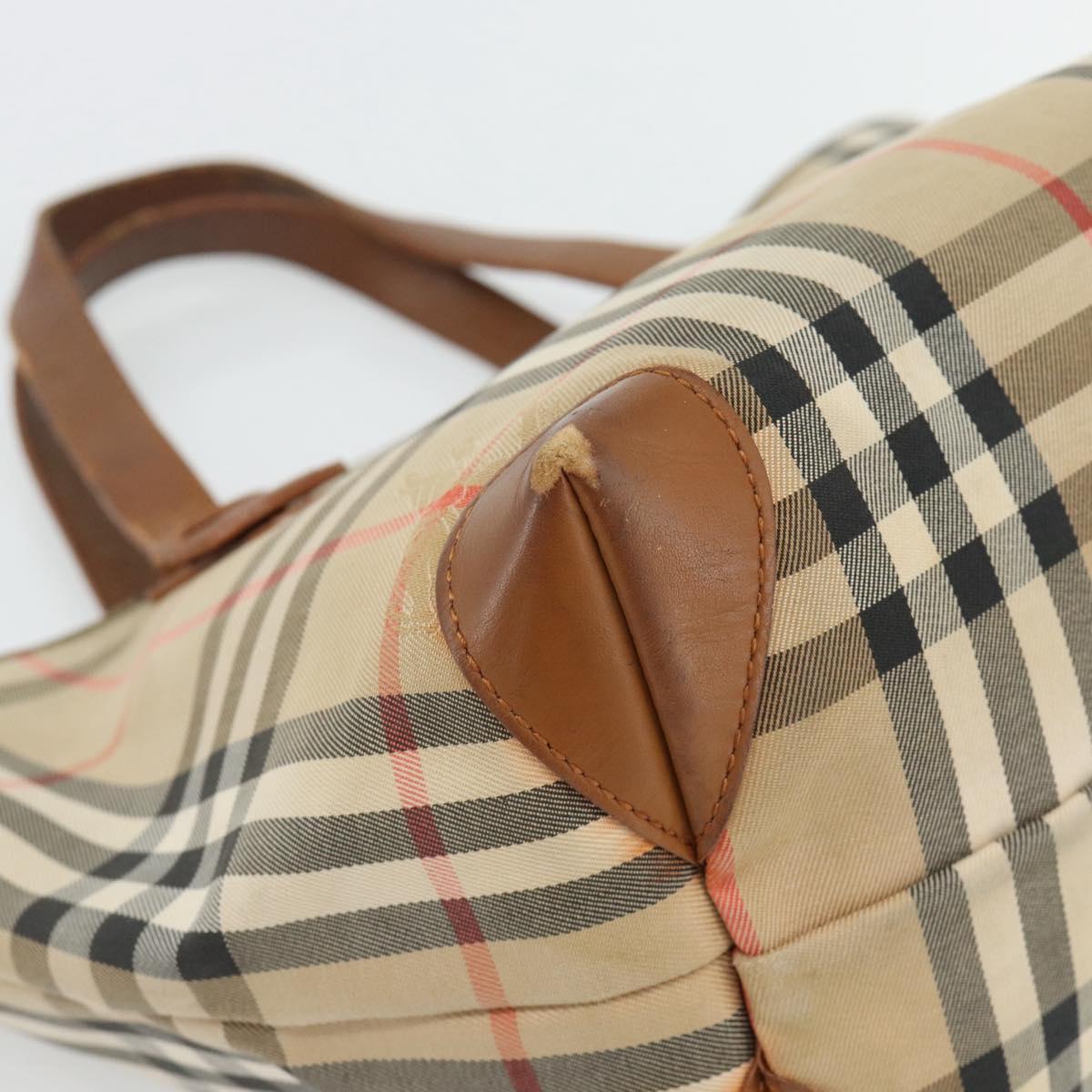 Burberrys Nova Check Hand Bag Canvas Beige Gold Auth ka4541
