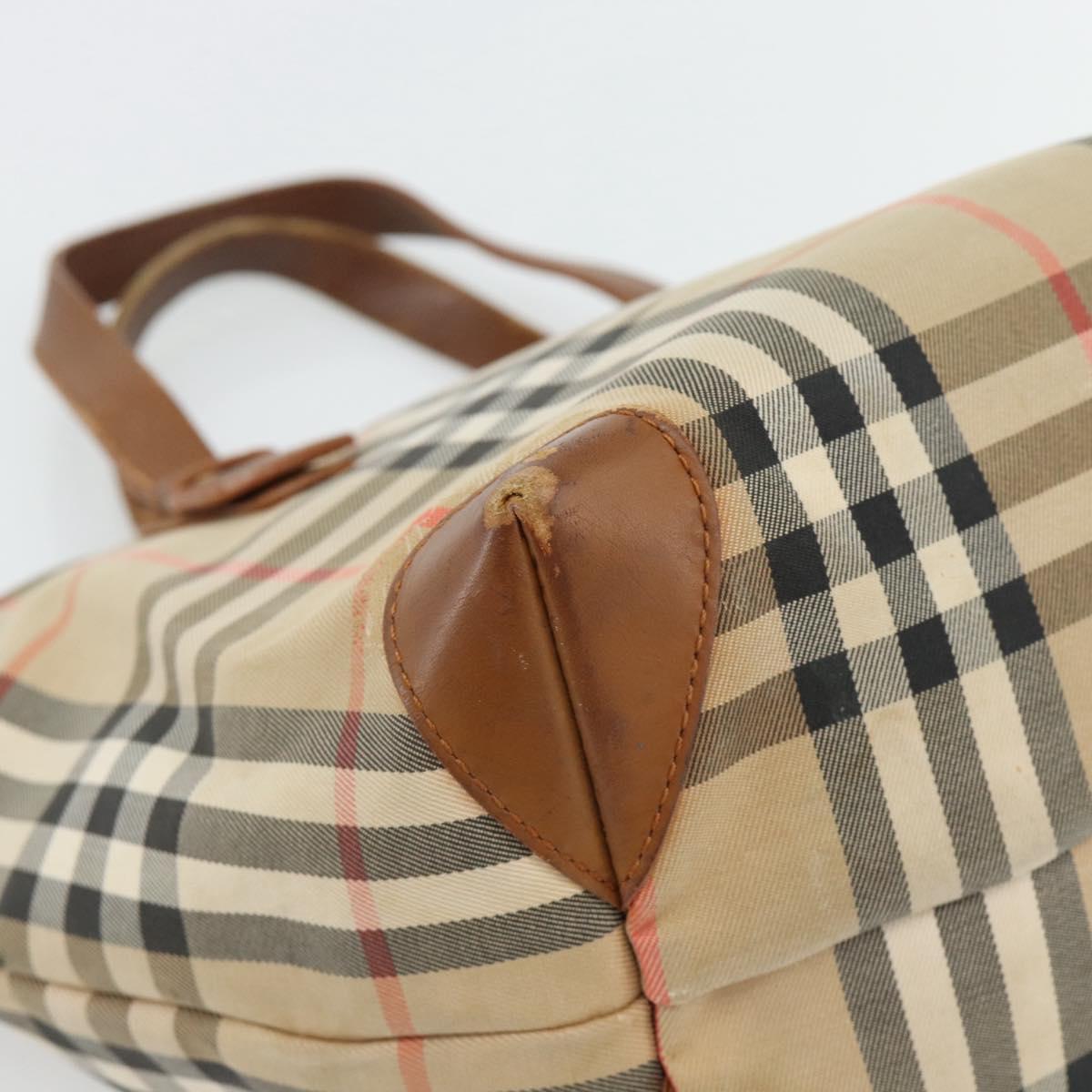 Burberrys Nova Check Hand Bag Canvas Beige Gold Auth ka4541