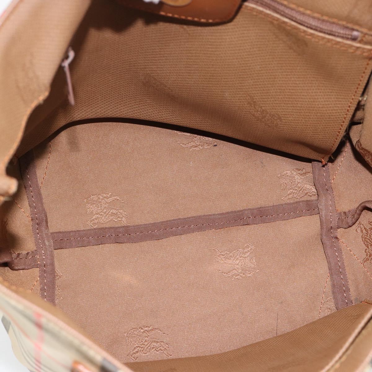 Burberrys Nova Check Hand Bag Canvas Beige Gold Auth ka4541
