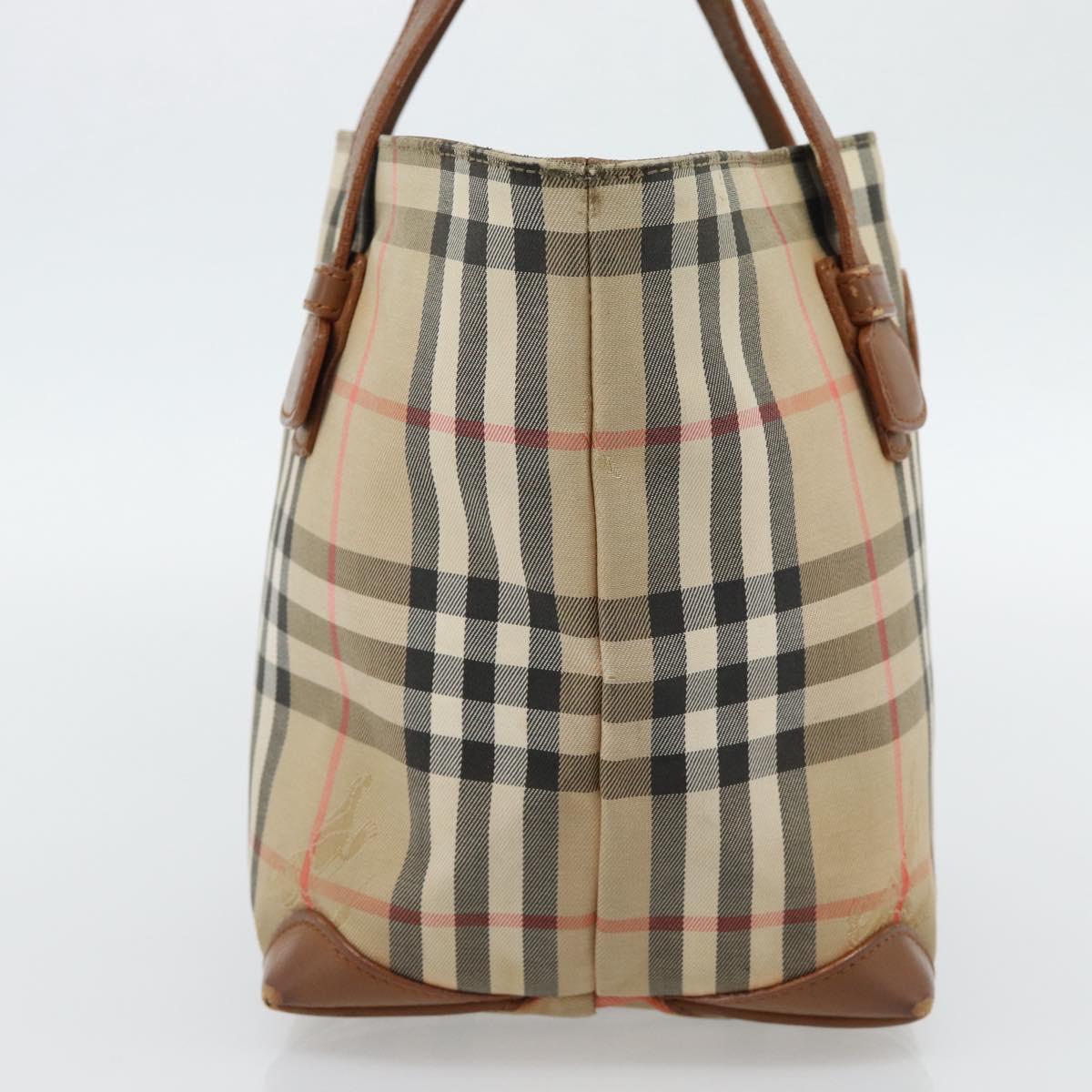 Burberrys Nova Check Hand Bag Canvas Beige Gold Auth ka4541